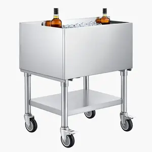 VEVOR Commercial Ice Bin, 65.1 Qt Max Capacity, 24x 19x 35 Inch Stainless Steel Ice Chest with Sliding Lid and Bottle Holders, Cooler Cart Cocktail Unit for Bar Restaurant Pub, NSF Certified