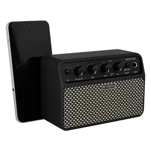 STRICH DSP Mini Electric Guitar Practice Amp, 2 * 5W Dual-Speaker Desktop Amp with Clean/Distortion, 3-4H Battery, 3.5mm Headphone Jack, Wireless Portable for Indoor Practice & Travel, Black