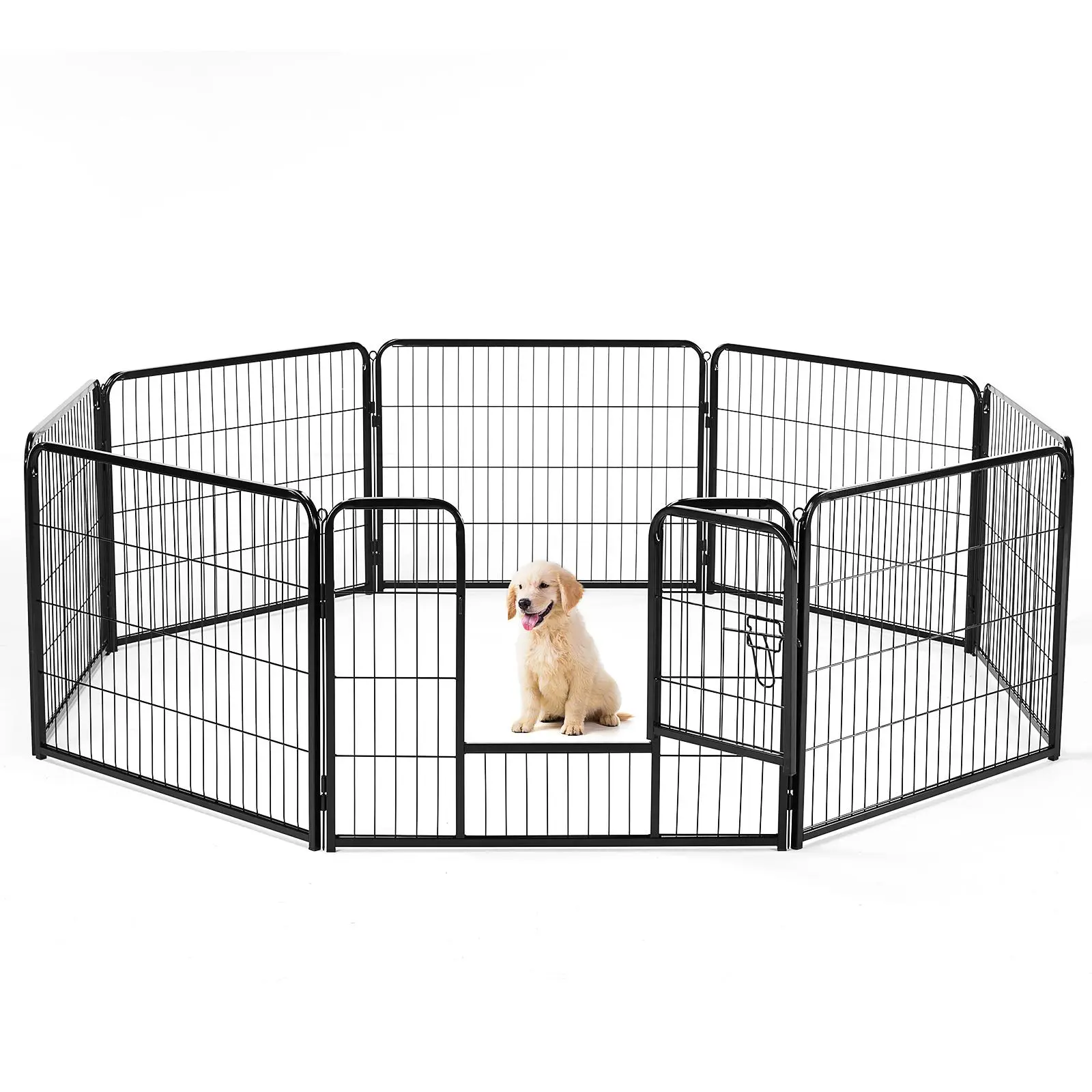 Metal Foldable Dog Playpen Indoor Outdoor, 24/32/40 Inch Height 8/16 Panels Pet Fence with Lockable Door, Portable Puppy Exercise Pen for Small Medium Large Dogs, Cats, Rabbits & Other Small Pets