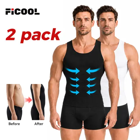 Men's 2-Pack Round Neck High Compression Activewear Tank Top - Tight Sports Vest, Dry Fit Compression Shaping Sleeveless Male Clothing, Sporty Tank Top for Gym Workout, All-Season Menswear & Underwear