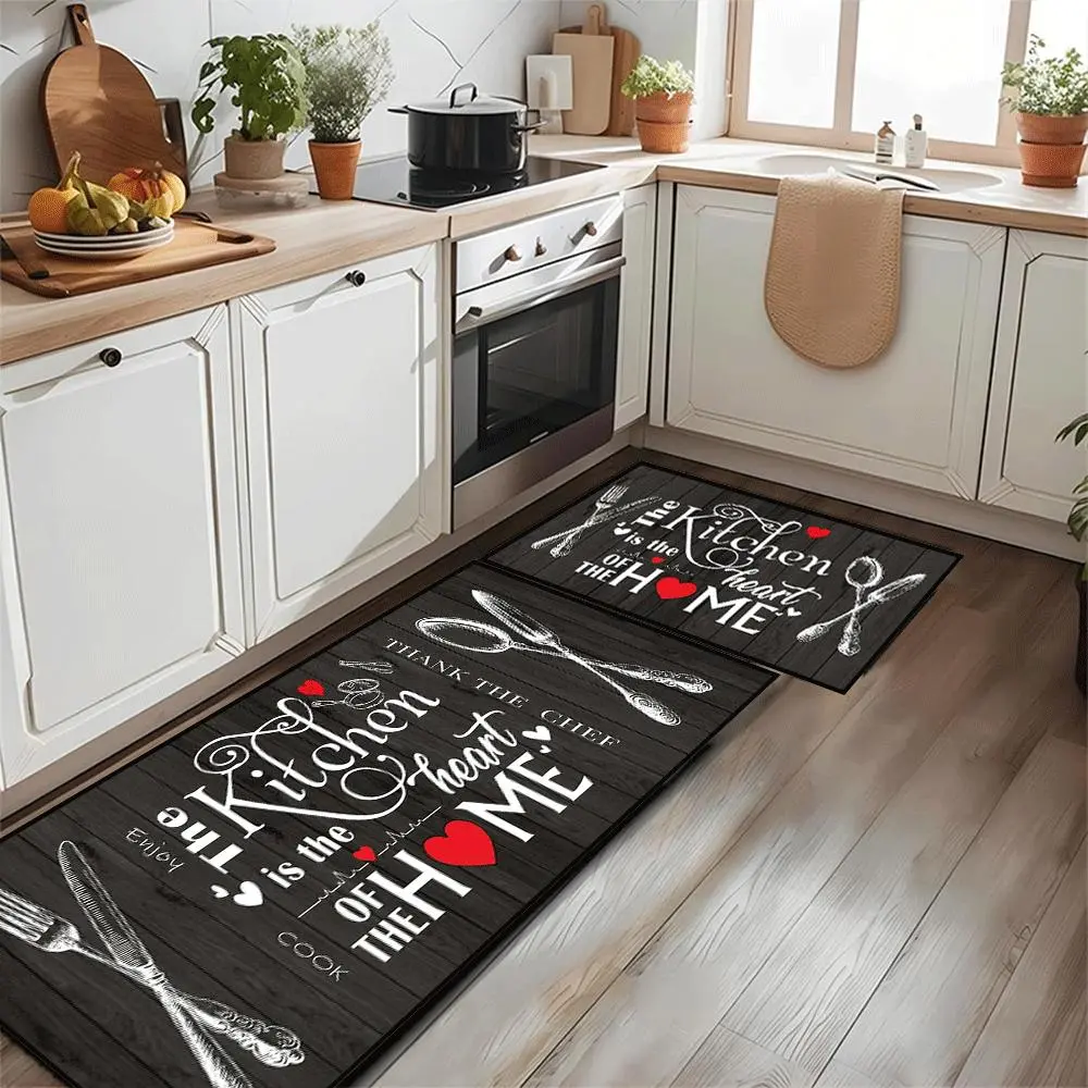 2 counts Modern Kitchen Rug Set, Farmhouse Design, Soft Material, Non-Slip Low Height, Ideal for Living Room and Bathroom, Home Decor Gift Valentine' s Day Valentino Decor Gift, Non Slip Rugs, Kitchen Floor Mat
