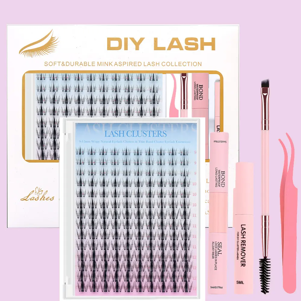 Natural Lash Cluster Kit Set - 168Pcs 0.05mm Wispy Eyelash Extensions with Lash Bond, Seal & Tweezers, D-Curl Lift, Gentle Lightweight for Beginners' Daily Flawless Makeup, Beauty & Personal Care Cosmetic