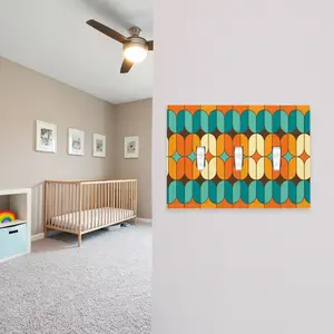 Mid Century Modern Switch Cover 3-Gang 3 Toggle, Geometric Orange Teal Mid Mod Design