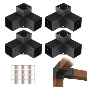 【Summervibes】VEVOR Pergola Bracket Kit 4''x4'',  4pcs 3-Way Heavy Duty Corner Bracket Woodworks DIY Post Base Kit, Easy Installation Wooden Beams for Gazebos, Patio Pergolas, Log Cabin Outdoor Pergola Hardware