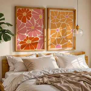 Floral Pattern Unframed Painting, 2 Counts/set Modern Floral Premium Giclee Fine Art Print, Wall Art Flower Floral Abstract Design for Home Bedroom Living Room Decor
