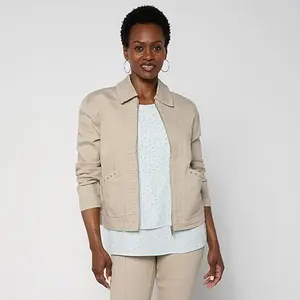 DG2 by Diane Gilman Legacy Stretch Rhinestone Pocket Zip Up Jacket