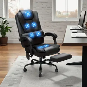 Massage Office Chair Reclining with Footrest Soft PU Leather High Back Ergonomic Computer Chair for Home Black