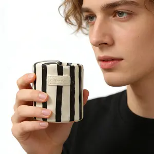 Retro Striped Hand-Painted Ceramic Mug, Heat Resistant Non-Slip Cute Coffee Cup, Aesthetic Daily Drinkware for Hot Cold Beverages, Perfect Gift for Mother's Day Valentine's Day Holiday