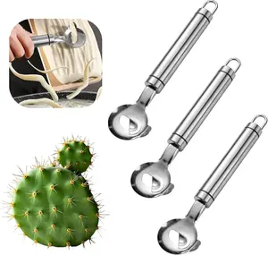 Home Master 3 PCS Stainless Steel Cactus Peeler Set - Ergonomic Blade Tool for Peeling, Slicing, and Cutting - Silver Color, Easy to Clean, Hanging Design for Kitchen Tasks
