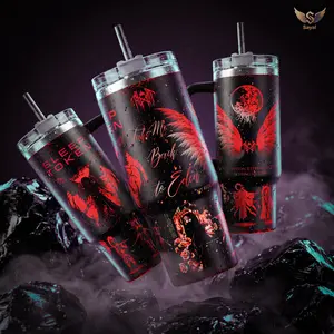 Take Me Back to Eden Sleep Token 40 oz Vacuum Insulated Stainless Steel Water Bottle, Gothic Angel Wings Graphic Tumbler with Handle & Straw, Leakproof Portable Travel Mug (Red/Black, Keeps Drinks Hot/Cold 12H+)