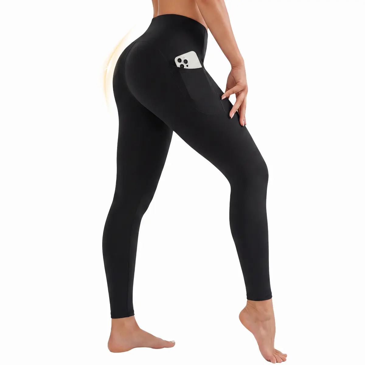 Yvette Women's UltraSculpt Tights - High Waisted Workout Wear with Tummy Control, Side Pocket and 4-Way Stretch