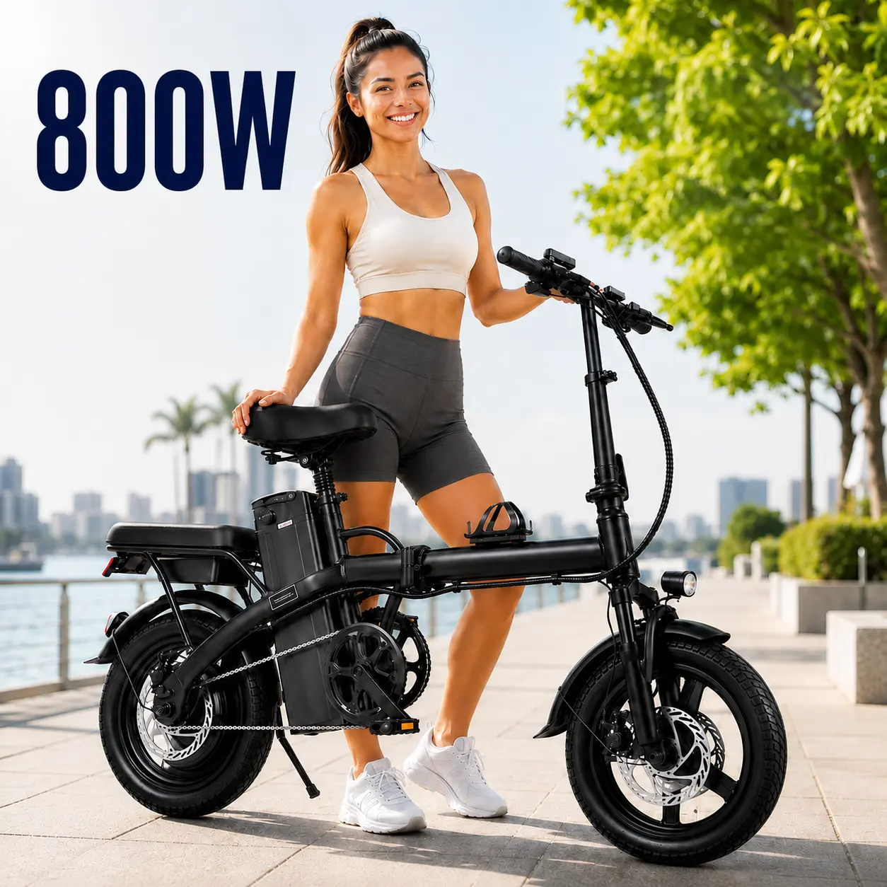 Foldable Electric Bike for Adults, 800W Motor, 30+ KM/H 20+ MPH, 48V 15Ah Battery, 14-Level Suspension, Front and Rear Disc Brakes, UL 2849 Certified Folding E-Bike, Compact Commuter Electric Bicycle for Men and Women Seat Dual Lights All-Terrain Powerful