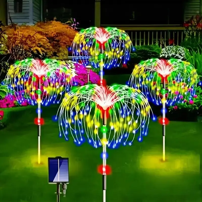Solar Powered LED Firework Shaped Light, 4 Counts Waterproof Outdoor Garden Light, Christmas Decorative Light for Pathways, Lawns, Patio, Villa, Solar Garden Lights
