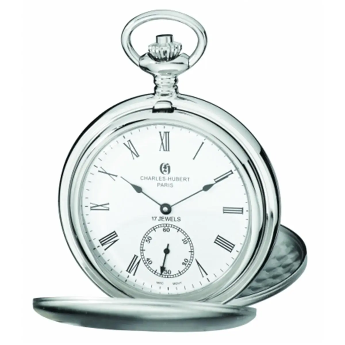 212 MAIN Unisex Brushed Steel Mechanical Pocket Watch - Charles-Hubert Paris, Stainless Steel Double Cover