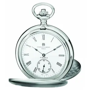 212 MAIN Unisex Brushed Steel Mechanical Pocket Watch - Charles-Hubert Paris, Stainless Steel Double Cover