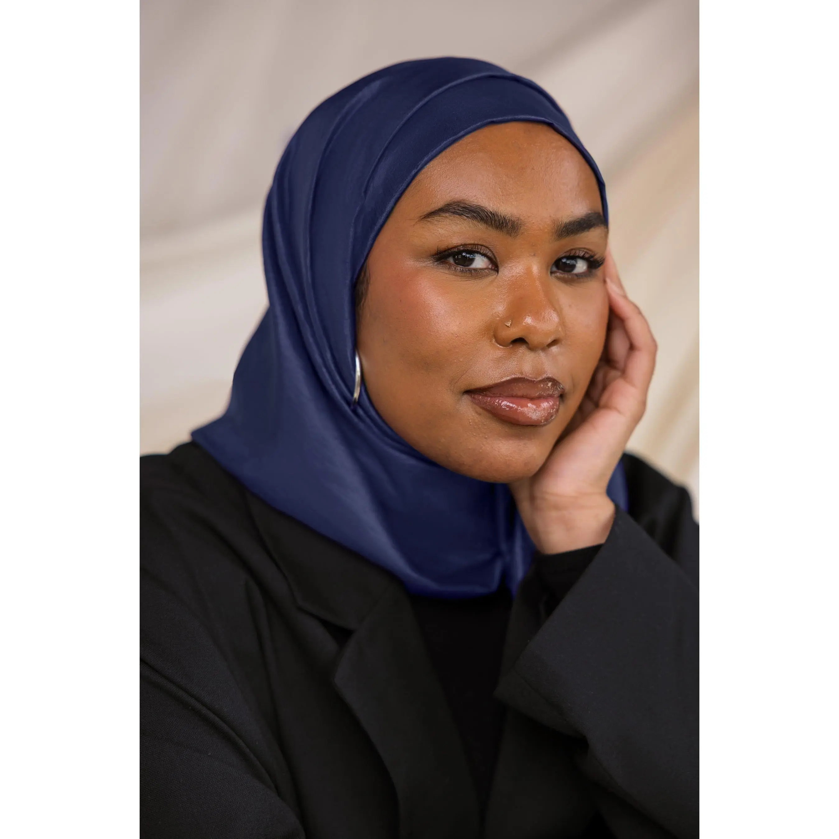 VELA Blue Topaz Silk Satin Hijab - Elegant Formal Scarf with a Luxurious Sheen and Glossy Finish, Modesty, Scarf Head Wrap, Hijab Style, Head Wrap Scarf