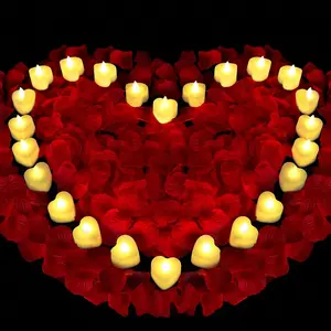 1000 Pieces Artificial Rose Petals with 24 Pack LED Tea Lights Candle, Flameless Battery Operated Candles,Romantic Decorations Special Night Set for Valentines, Wedding Decor