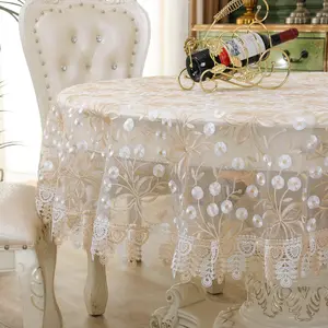1pc Organza Lace Table Cover, Embroidered Round Dining Tablecloth, Stain-Resistant Heat-Proof, Home Decor, Party Decoration, Wedding Series, Fiesta Party Decorations