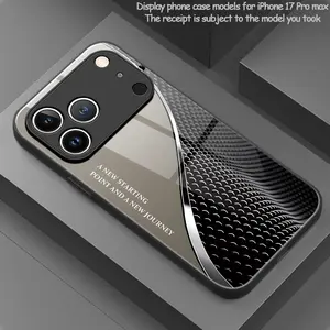 Men's High-Quality Metal Texture Tempered Glass Phone Case, Featuring Line Stitching Design and Lens Protection, Suitable for iPhone 17 16, 15, 14, 13, 12, 11 Plus Pro Max