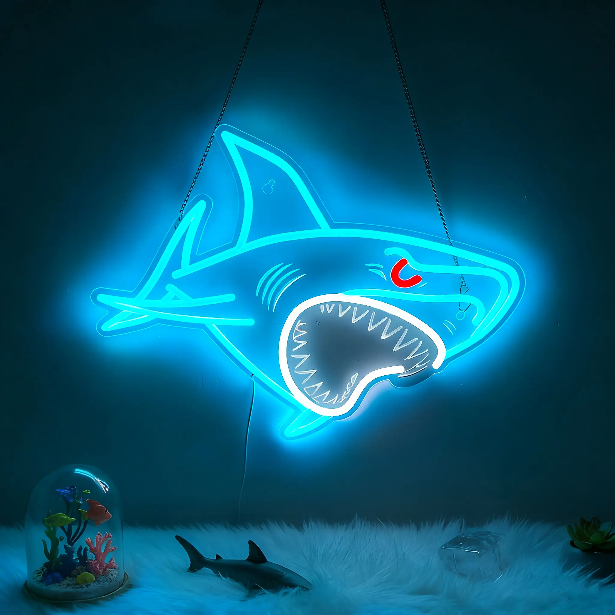 Shark Neon Signs Light, Dimmable USB Powered Wall Night Light for Bedroom, Game Room, Man Cave, Shark Wall Decor, Birthday Christmas Gift for Boys and Men, 15 x 11.5 inch