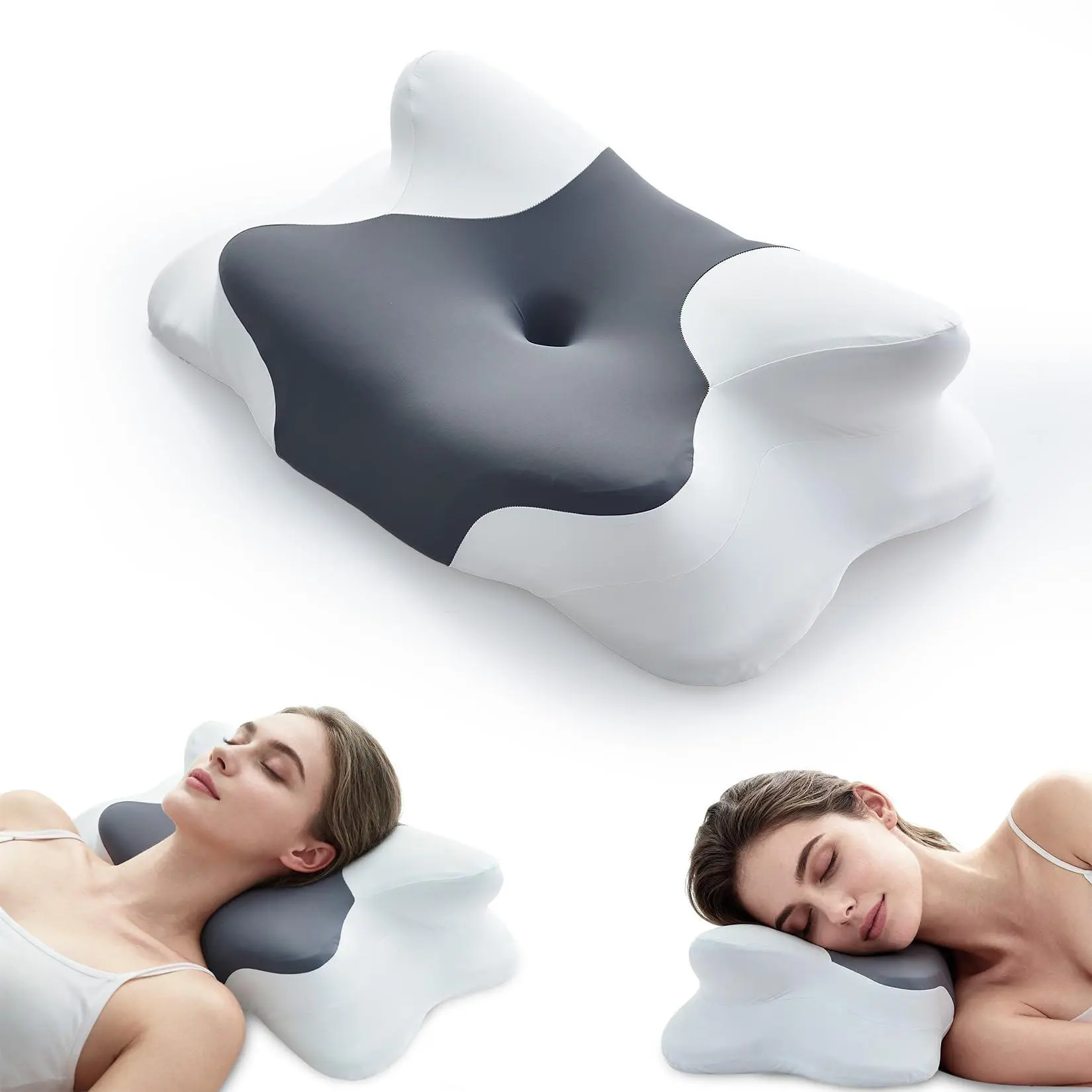 GARVEE Ergonomic Orthopedic Butterfly Shape Memory Foam Cervical Neck Pillow for Pain Relief, High-Density Neck Support for Side, Back Sleepers, Grey