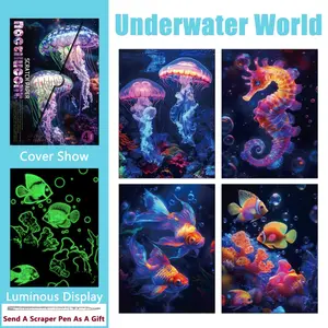 4 Sheets/lot Glow-In-The-Dark Scratch Paper Set, Underwater World Series, Colorful Stress Relief Scratch Paper, DIY Painting Kit Gift Decoration