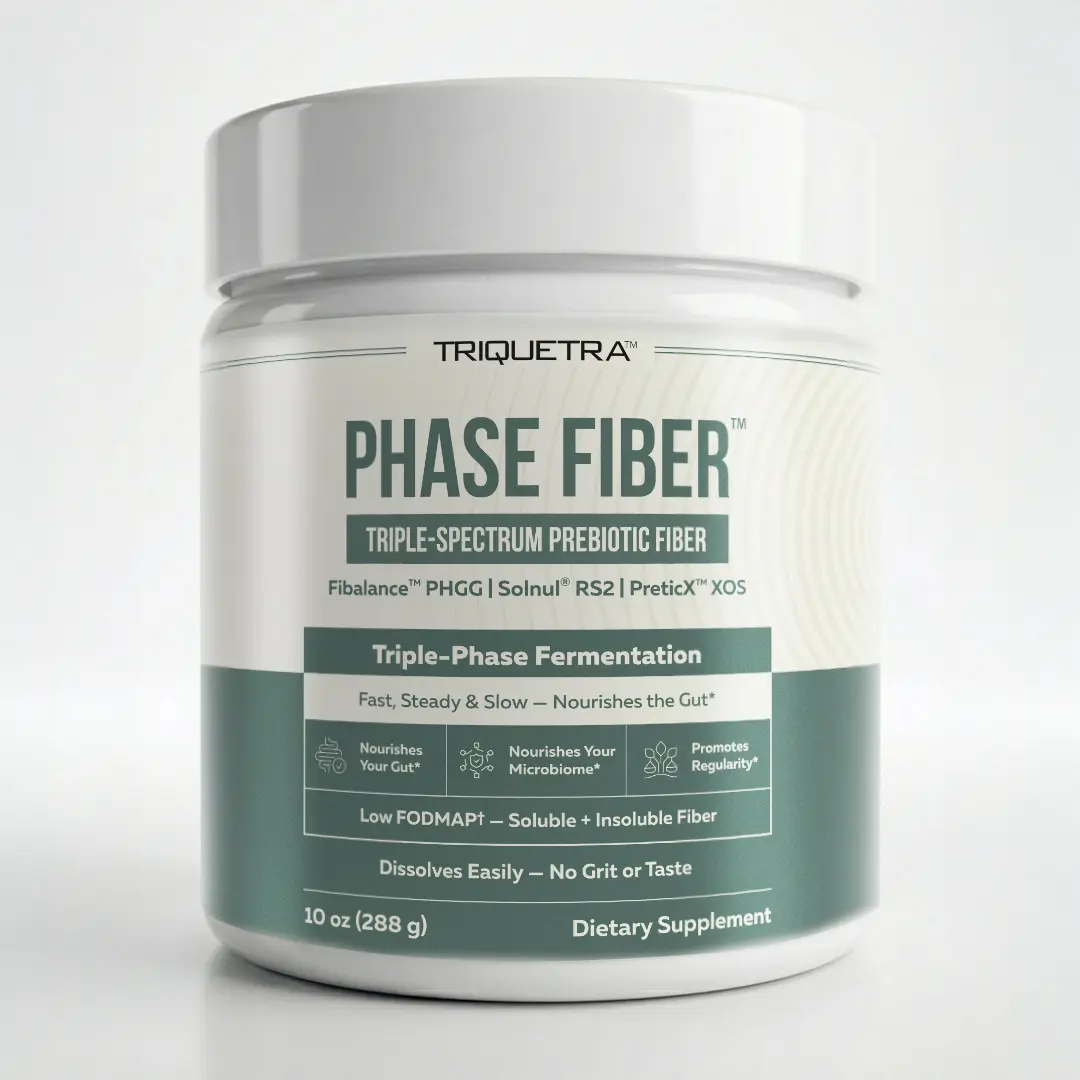 Phase Fiber Prebiotic Powder | Triple Phase Fermentation | Low FODMAP Certified | Three Premium Branded Prebiotics | Vegan Gut Support Formula (30 Servings)