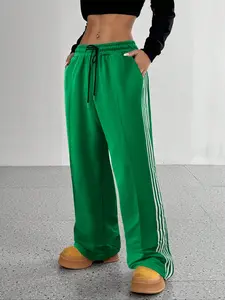 Unisex Striped Print Sweatpants, Casual Comfy Jogger Pants, Baggy Jogging Pants for Daily Wear, Unisex Bottoms for All Seasons, Athleisure Style Bottoms, Women