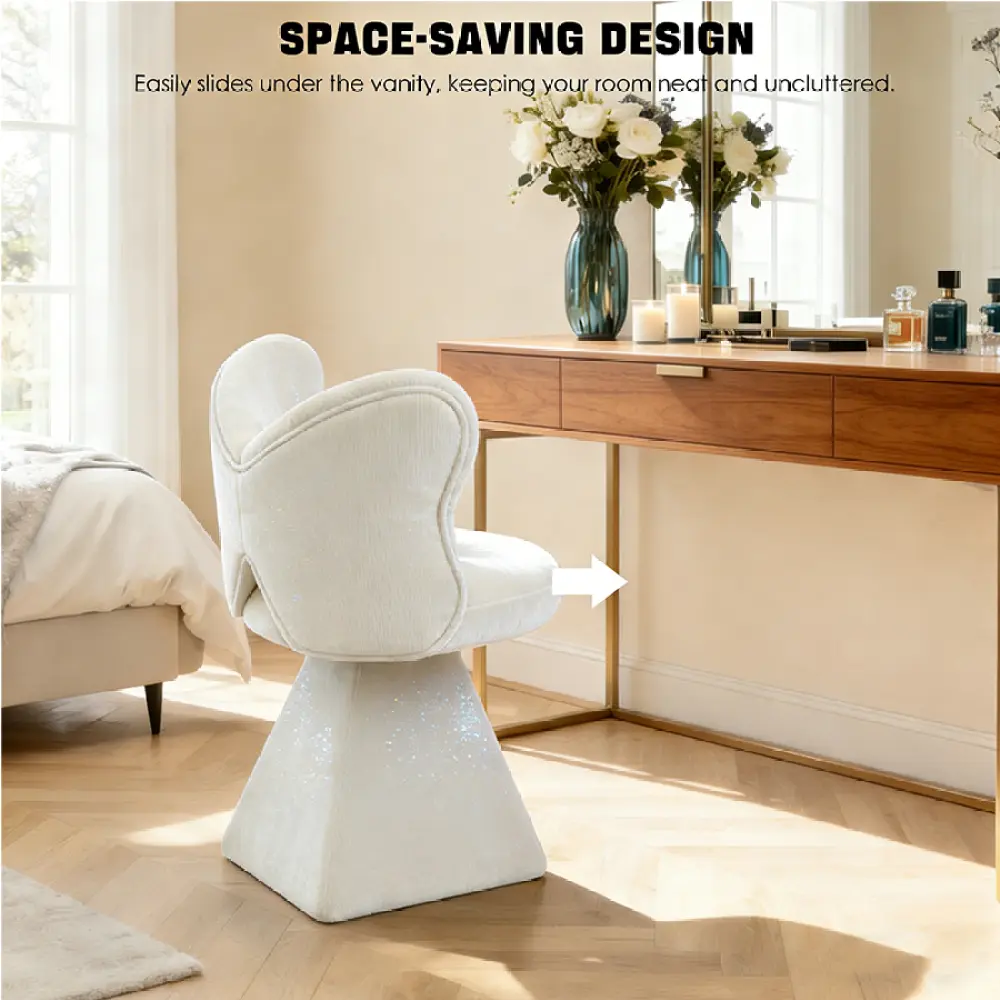 littleox Vanity Chair with Butterfly Back,Swivel Accent Chair Dining Chairs,Makeup Stool for Bedroom Dressing Table,Suitable for Living Room,Dining Room,Study,Recreational Areas WHITE