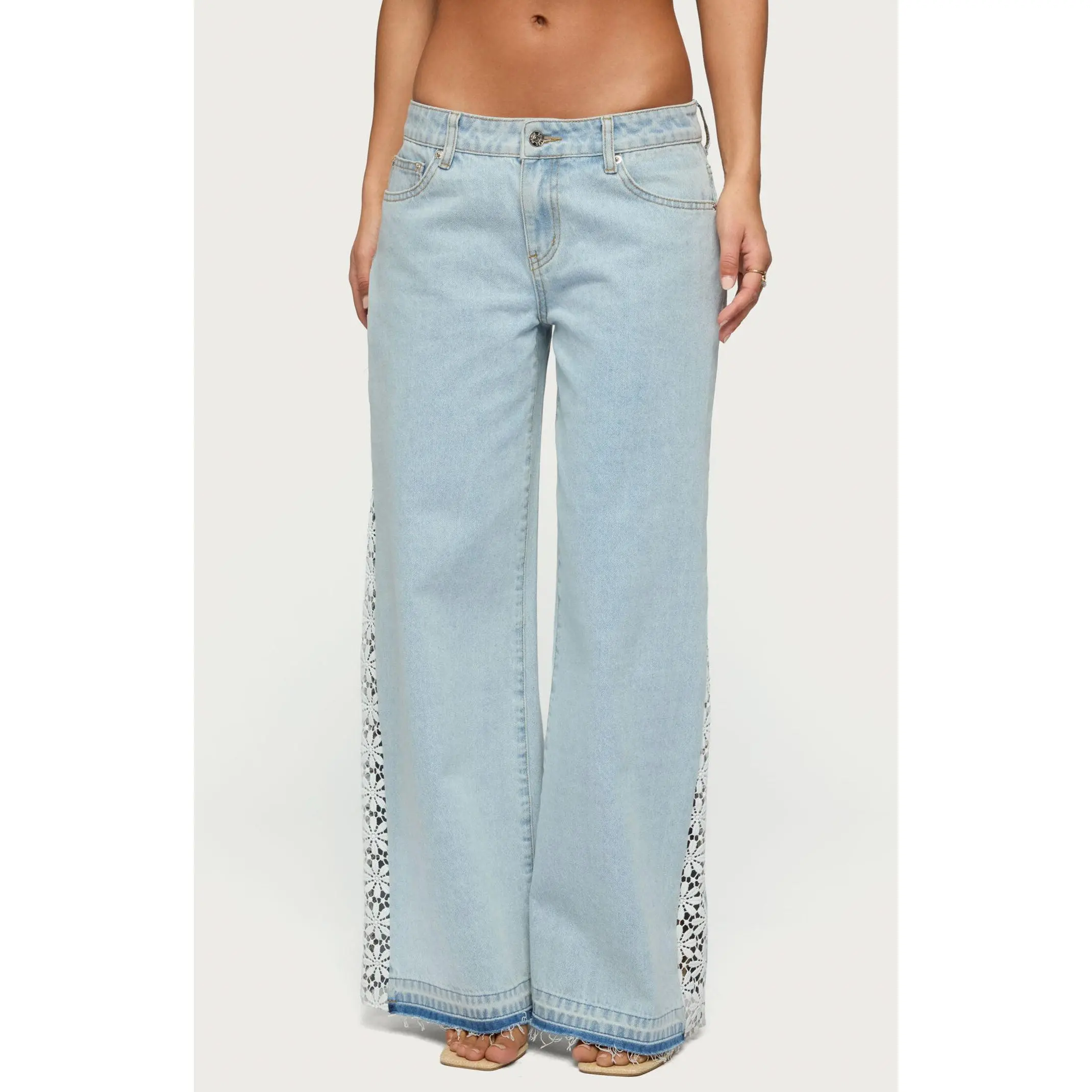 Edikted Women's Crochet Low Rise Wide Leg Jeans