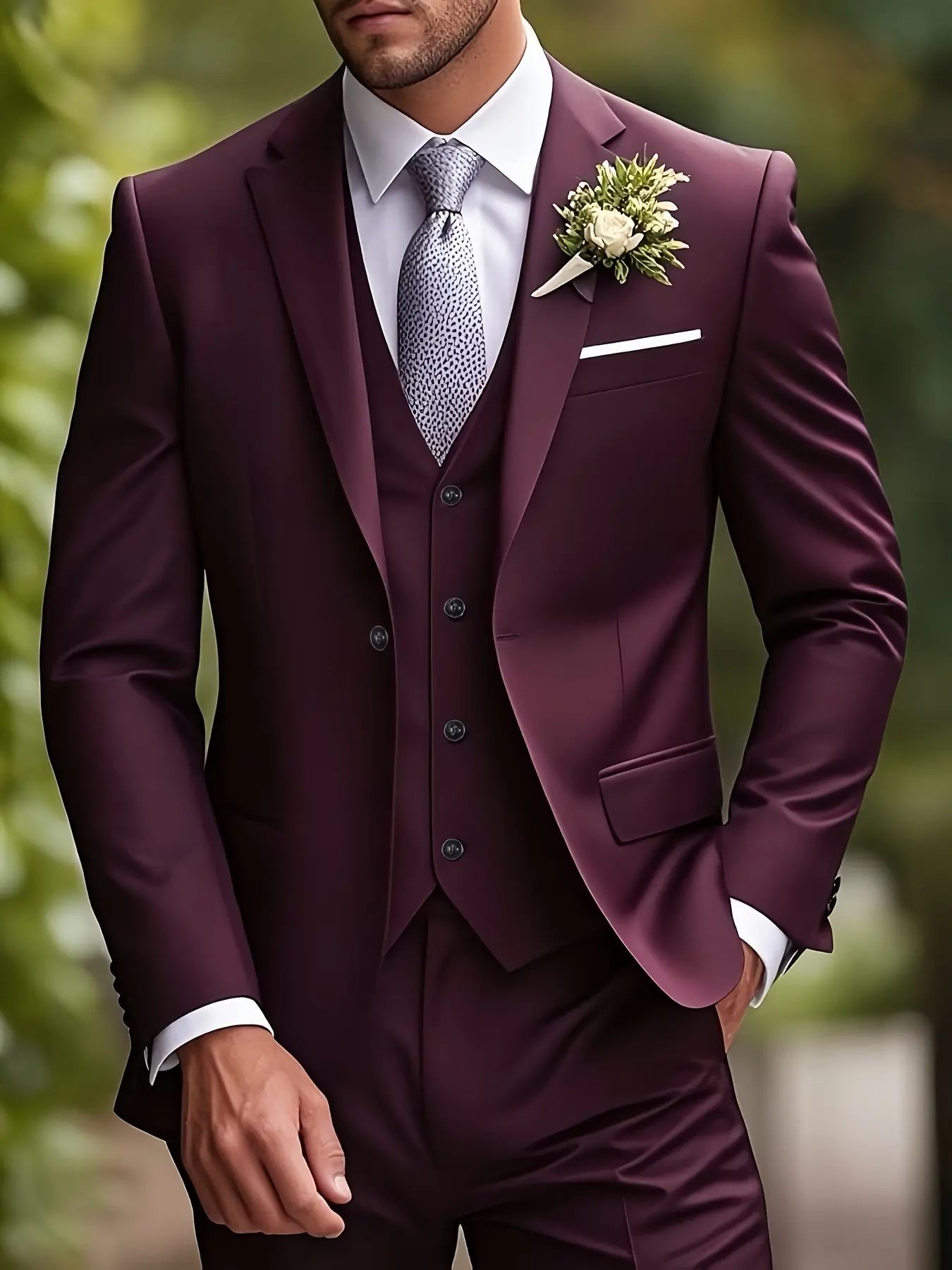 Men'S 3pcs Suit - Slim Fit Tuxedo Set for Weddings & Formal Occasions, Black Suit with White Shirt & Pants, Perfect for Office Meetings and Elegant Events, Wedding Grooms Suit, Formal Attire