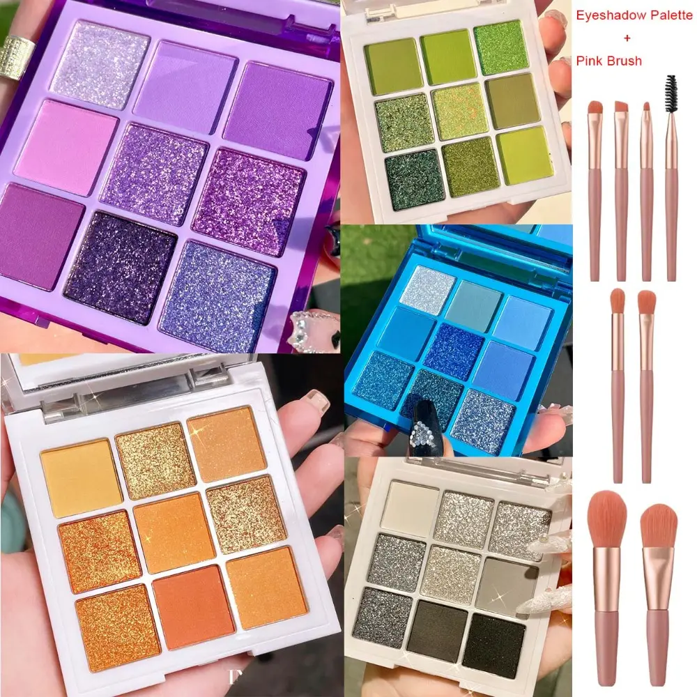 9-color high saturation raspberry purple eyeshadow with brush, polarized shimmer brightens eyes, professional stage makeup