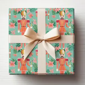 Christmas Nutcracker Wrapping Paper, Teal Green Nutcracker Gift Wrap Roll, Mint Green Nutcracker Gift Wrapping Roll, Preppy Nutcracker