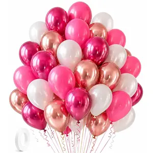 Party Balloons - 100% Latex Balloons in Pink, White, and Rose Gold Colors for Festive Celebrations