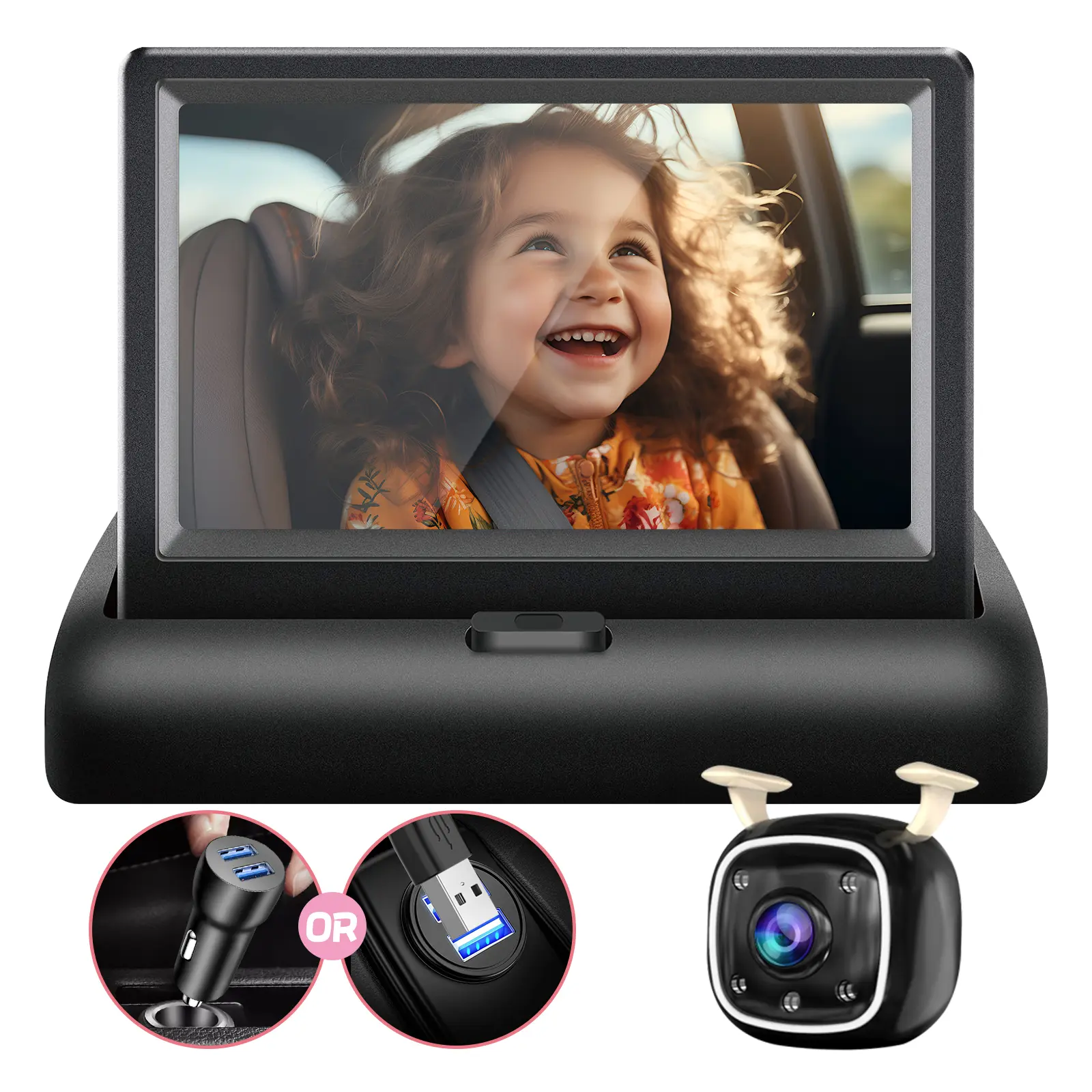 RVGoNow Car Baby Monitor with USB Port, 4.3'' Large Display, 1080P HD Rear-Facing Seat Camera, 150° Wide-Angle View, Night Vision, Mountable, Plug & Play Easy Installation, Portable Safe, Works with Most Car Models and Setups, New Moms Gift