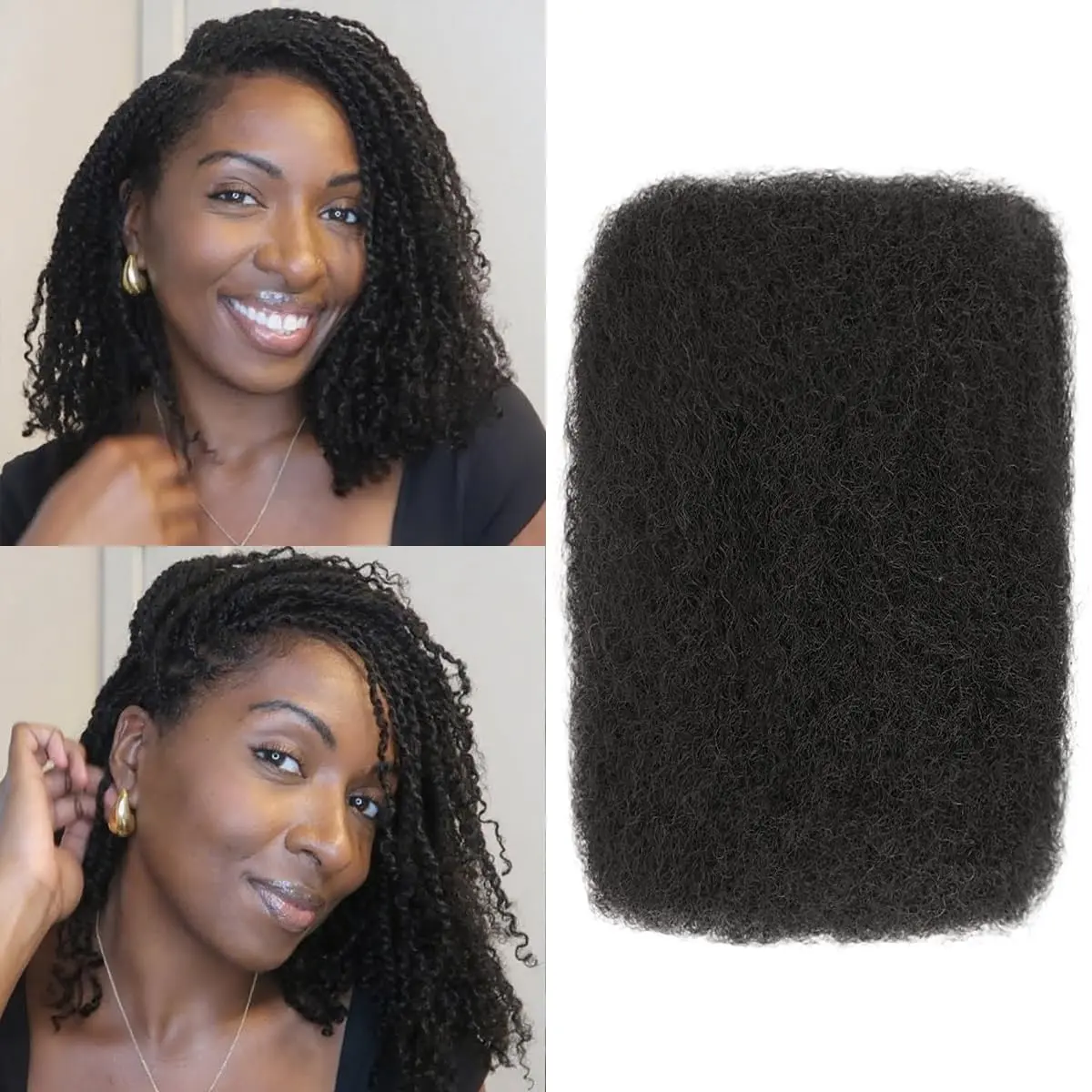 Afro Kinky Bulk Human Hair, 100% Real Kinky Texture Extensions for Hair Braids, Mini Twist Compatible & Loc Repair - Can Be Dyed/Bleached - 50g/Pack, #99J, Micro Locs Extension, Bouncy