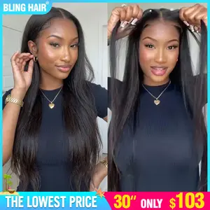 Bling Hair Glueless Wig 9x6 7x5 6x4 Real Human Hair Wigs 150% Density Bone Straight Wig HD Transparent Pre Cut Lace Closure Wig Easy To Go No Glue Need Natural Color