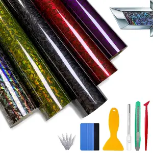 Forged Carbon Fiber Vinyl Wrap, High Gloss Car Wrap Vinyl Roll, Auto DIY Decal Film Sheet with Air Release Technology, Self-Adhesive Car Wrapping 1ft x 5ft - With Wrap Tools