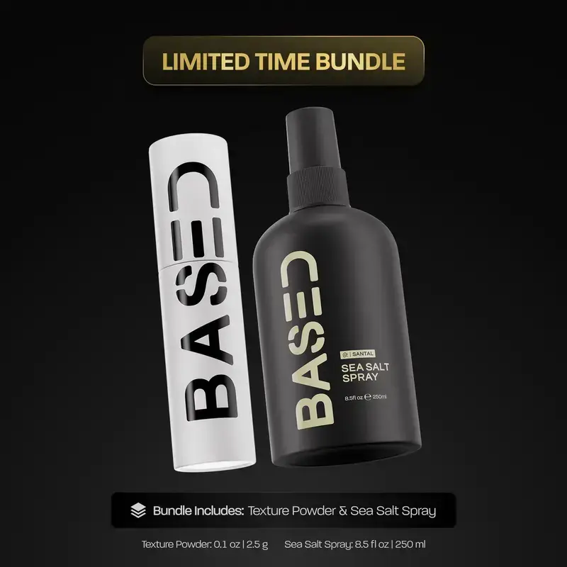 BASED Texture Essentials Bundle – Texturizing Powder & Sea Salt Spray for Natural Volume & Matte Finish, Medium Hold, Lightweight Hair Styling for Short to Medium Hair, with Kelp & Vitamin B5, Paraben Free