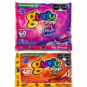 GUDU POP PALETAS MULTISABOR  - GUDU POP FUEGO SONRIC'S - PALETAS DE CARAMELO SUAVE - 40 PIEZAS - PRODUCT OF MEXICO