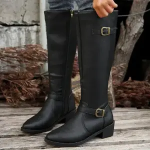 Women'sExtraWideCalfKneeHighBoots,WideWidthRound-ToeBlockedHeelWinterTallBoots.