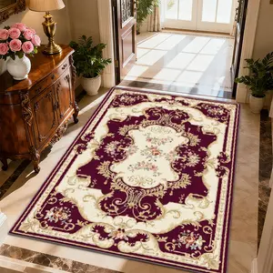 Vintage-Style Exquisite Square Printed Velvet Carpet – Versatile Home/Commercial Decor, Multi-Size, Machine-Washable, Soft & Non-Shedding