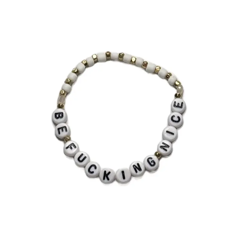 Hope&HustleCo “Be Fucking Nice” Beaded Stretch Bracelet | Handmade Bold Bracelet |Statement Jewelry | Edgy Jewelry | Funny Stretch Bracelet | Gift | White Elephant Gift Ideas