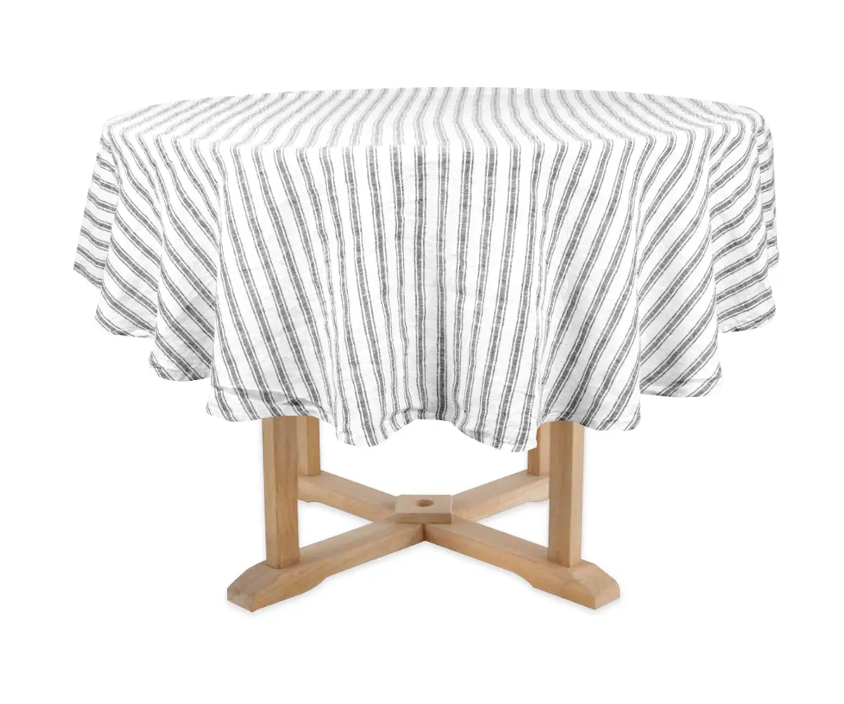Homestead Stripe Linen Tablecloth -  Round Tablecloth 60 inch