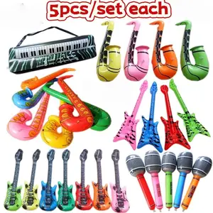 5pcs Eco-Friendly PVC Party Entertainment Stage Props, Realistic Toddler Guitar Musical Instrument Toy, Inflatable Microphone