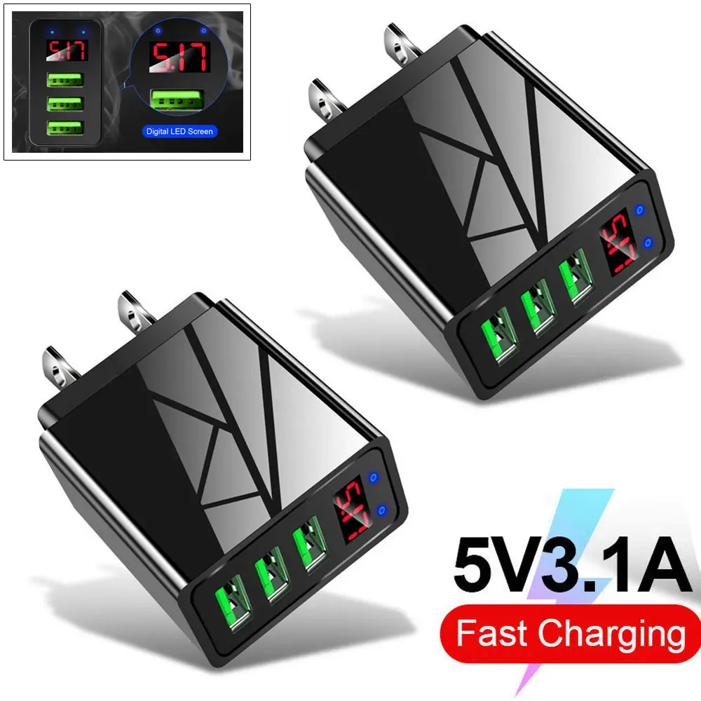 2-Pack 3 Port USB Home Wall Fast Charger QC 3.0 Quick Charge LED Display For Cell Phone iPhone Samsung LG Android,back to school,back to school haul