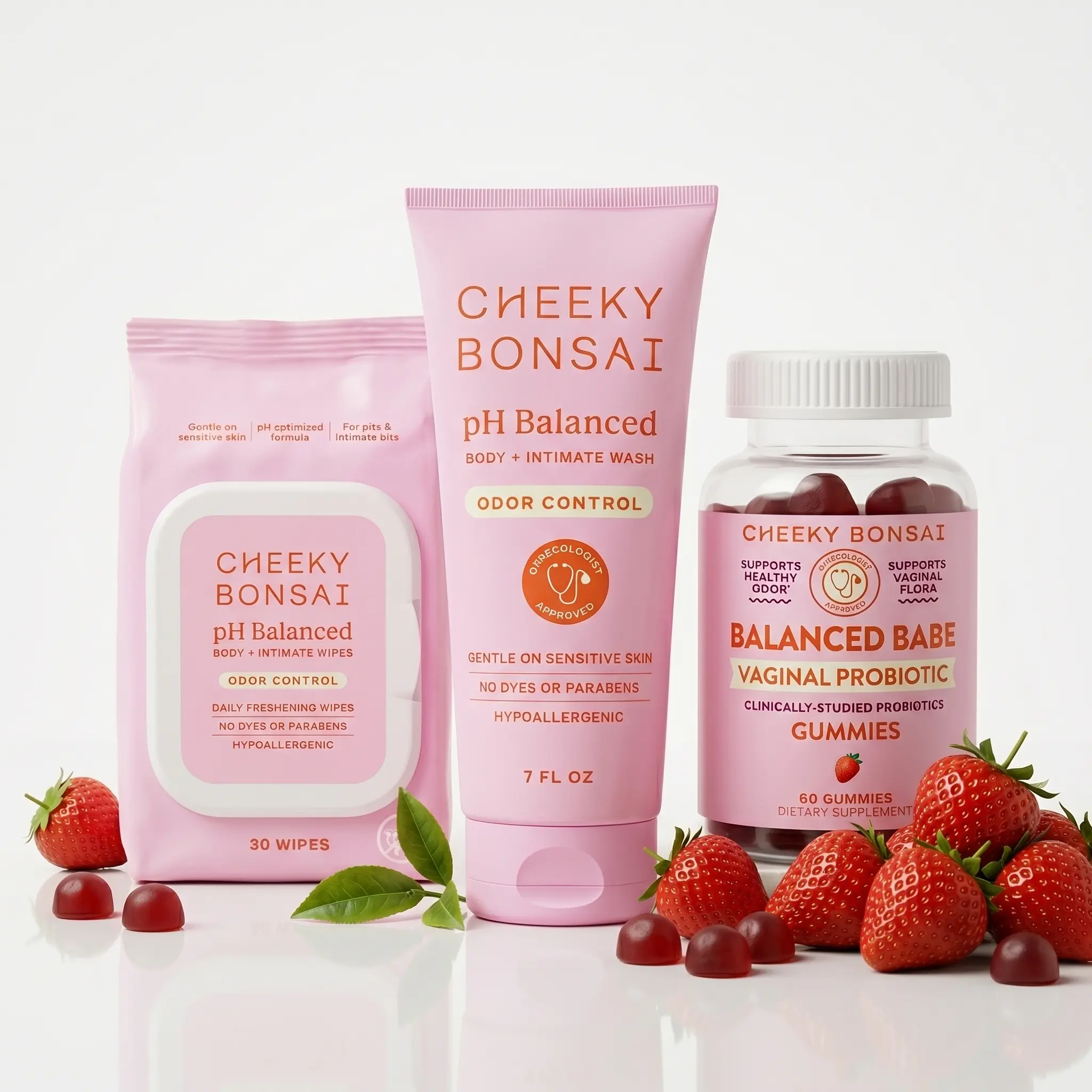 Cheeky Bonsai Smell Good Collection - pH Balance Intimate Washes & Wipes, Vaginal Probiotic Gummies for Healthy Odor Regulation