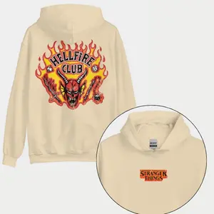 Stranger Things Hoodie Burning Hellfire Club Shirt, Casual Unisex Vintage Retro, Fashion Cotton, Full Colors, Full Sizes, For Men, For Women M