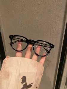 Luxury Chrome Hearts Style Cross Eyeglasses Frame Men Women Retro Round Black Glasses Anti Blue Light Clear Lens Hip Hop Gothic Streetwear Optical Frame TikTok Trending 2025 Fashion Aesthetic Designer Inspired Eyewear Gift for Him Her