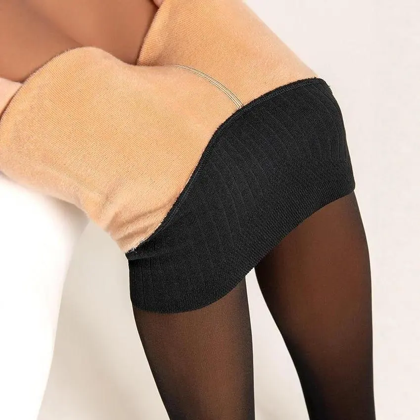 Women's Thermal Tights with a Fake Sheer Look, Casual Fleece-Lined Style, Thickened for Winter Outfits with a Slimming Fit, Clothes, Thickened For Insulation